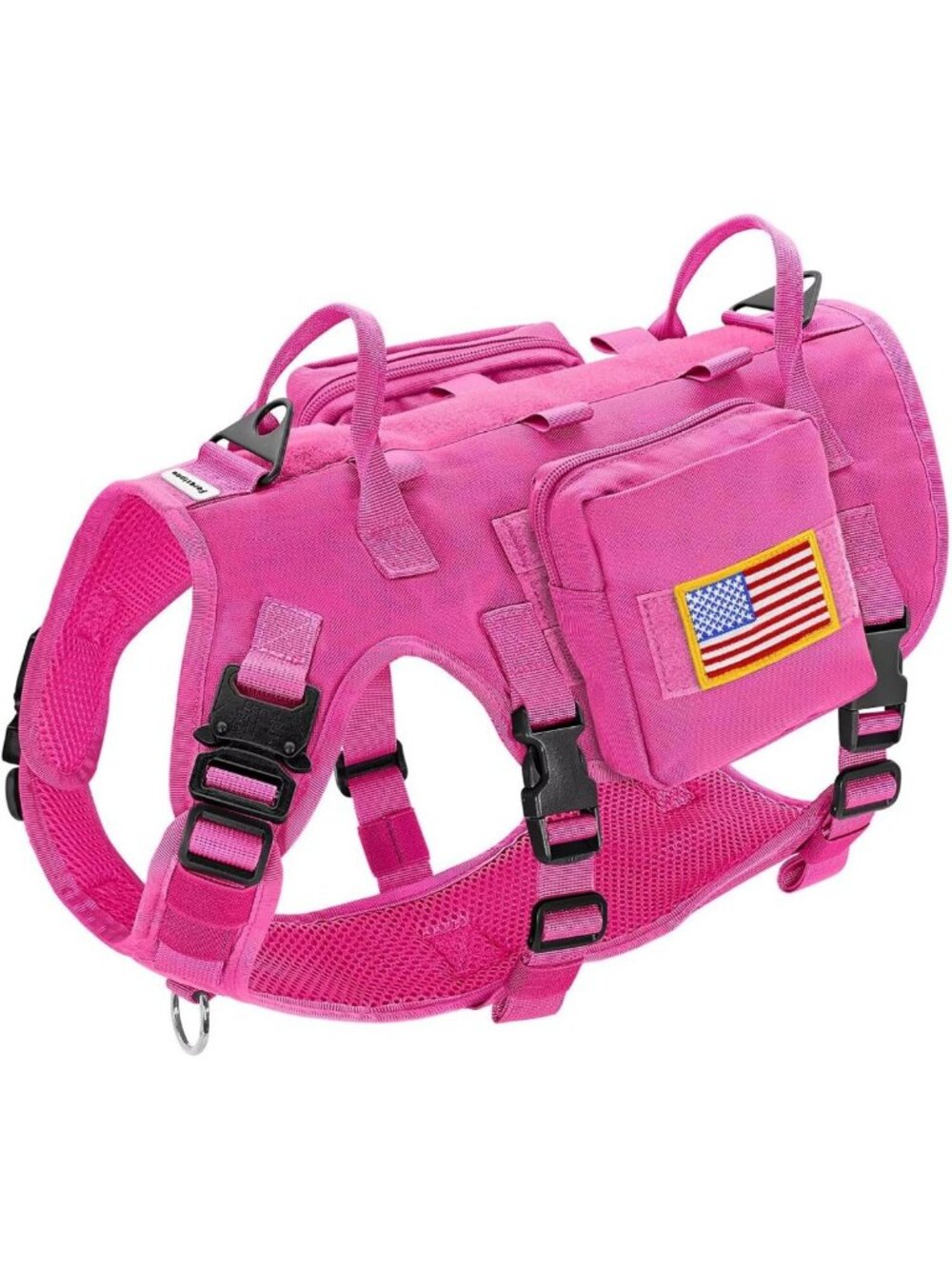 Tactical Dog Harness for Medium Dogs, Service Dog Vest, Hot Pink, Adjustable Fit